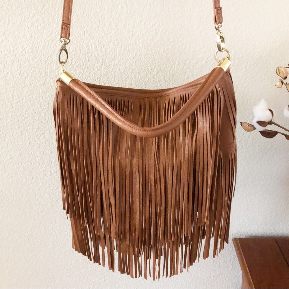 H & M Tan Faux Leather Fringe Crossbody Bag